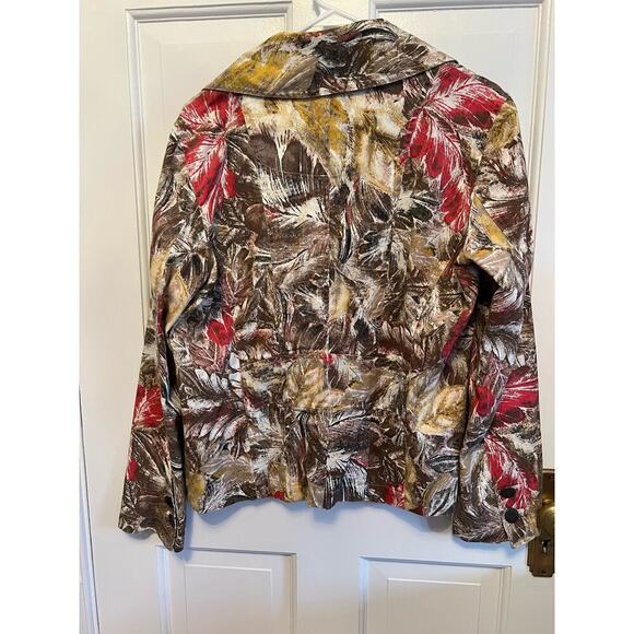 Chico's Feather Print Animal Jacket 4 Pocket Utility Cargo Brown Red Women's 1 S - Picture 2 of 10